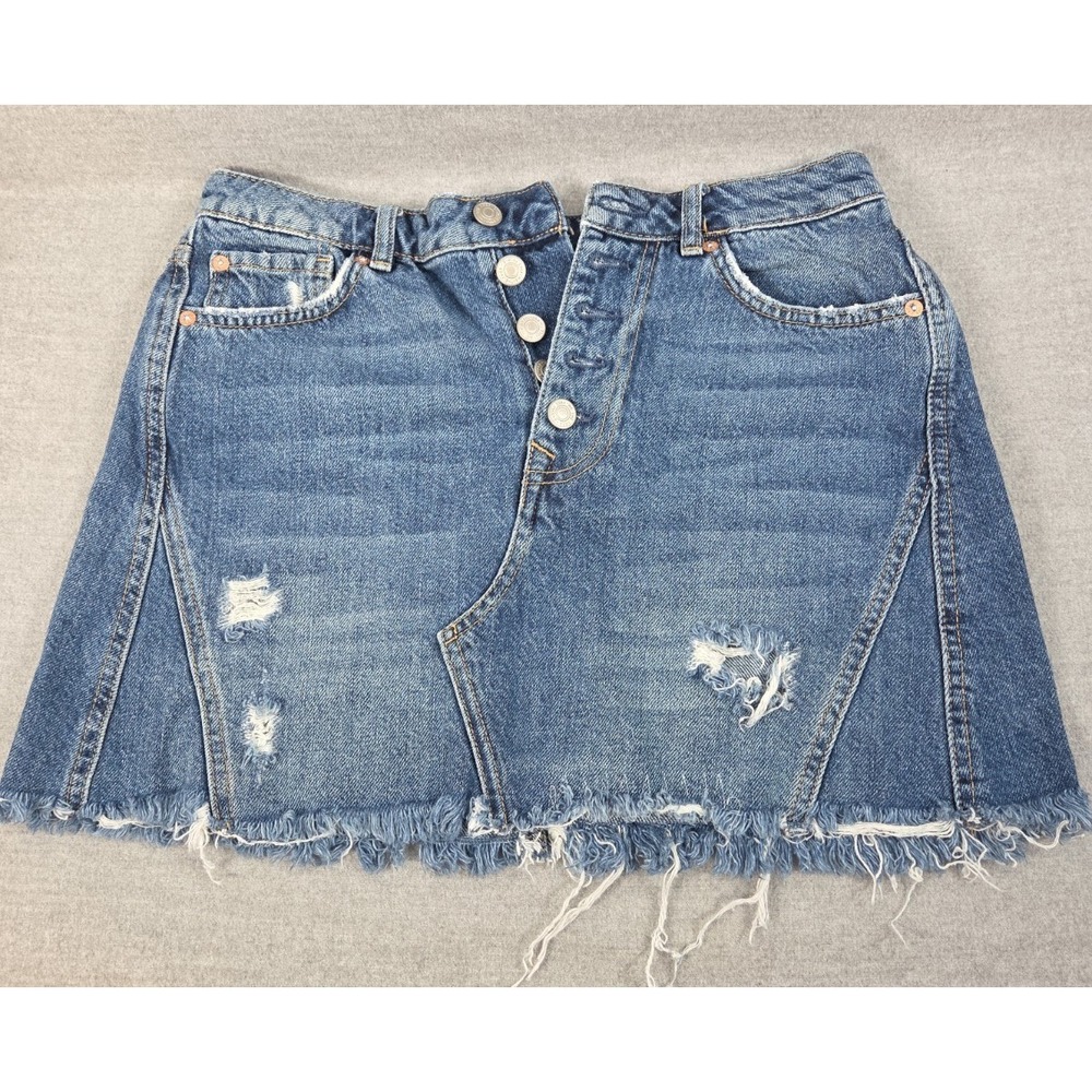 We the Free Button Fly Denim Jean Mini Skirt Womens 28 Distressed Cotton Grunge